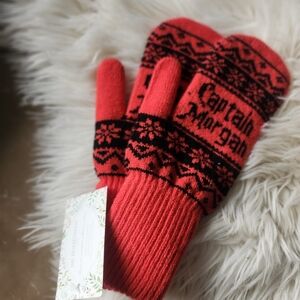 Vintage Red and Black Knit Mittens